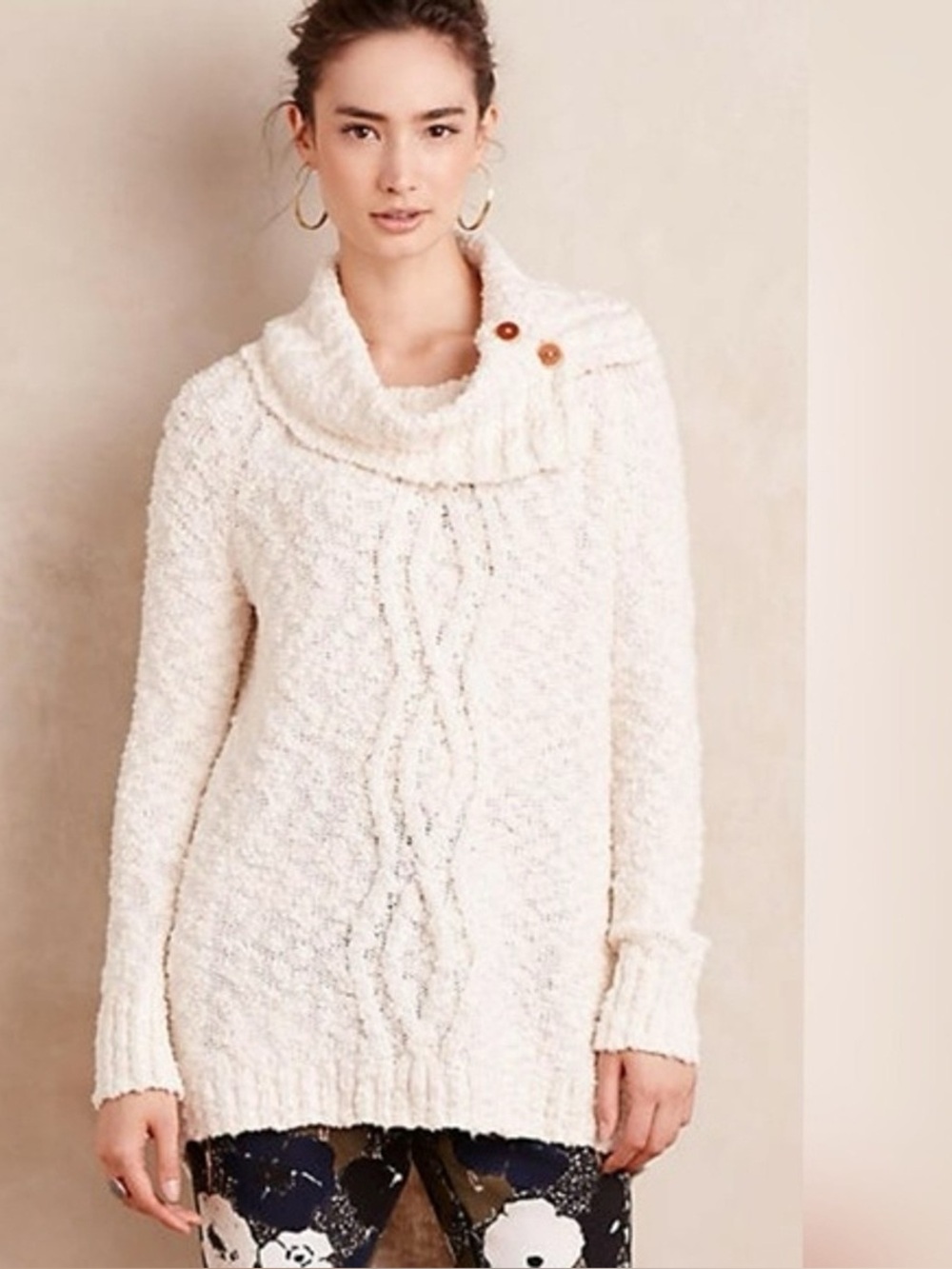 Anthropologie Moth Cotton Cowl Neck Sweater Cozy Knit Boho Cottagecore Size M